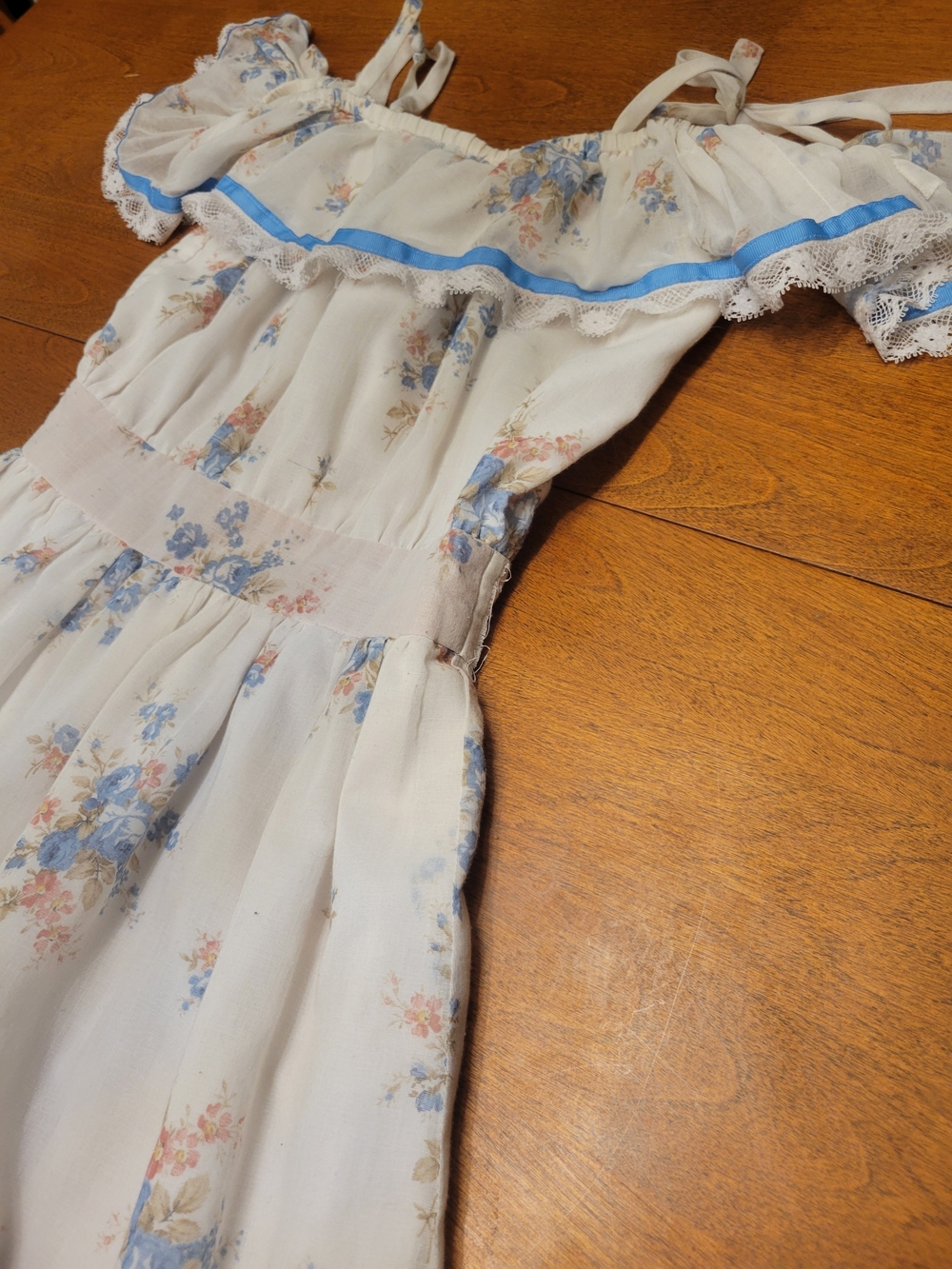 Vintage 70s Style Floral Off-Shoulder Midi Dress With Straps XXS-XS Cottagecore - Picture 3 of 16